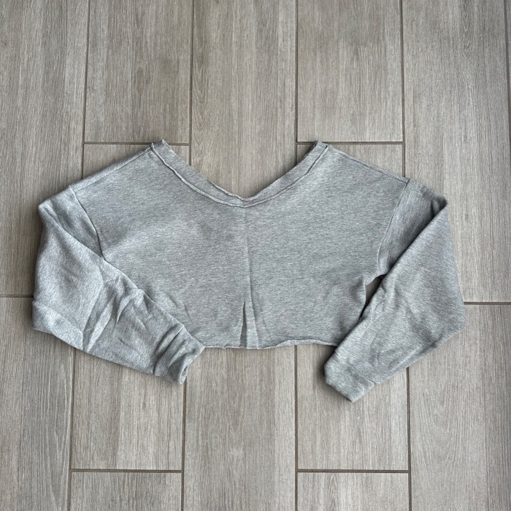 ALO Yoga Gray Cropped V‑Neck Sweatshirt Top